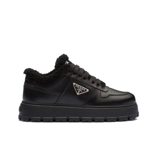 Prada Women's Leather And Shearling Sneakers 1E947M 