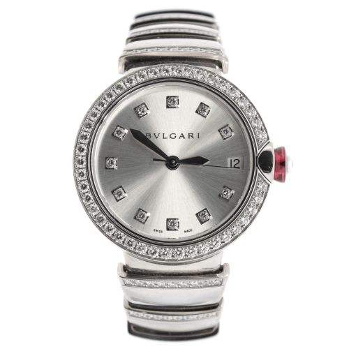 LVCEA Automatic Watch White Gold with Diamond Bezel, Markers and Bracelet 33