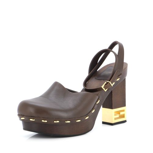 Women's FF Block Heel Clogs Leather