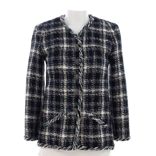 Women's Twisted Trim Two Pocket Collarless Jacket Tweed