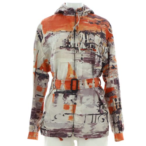 Women's Hooded Belted Jacket Printed Silk