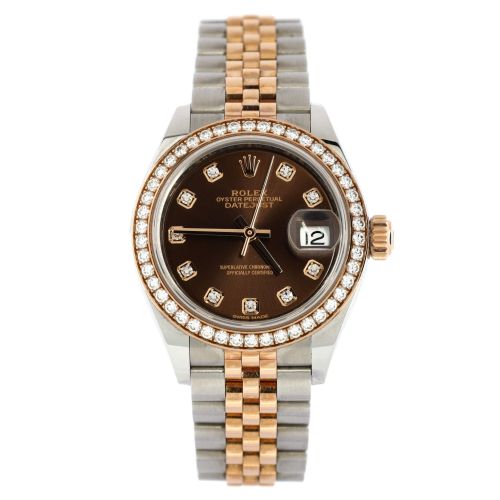 Oyster Perpetual Datejust Automatic Watch Stainless Steel and Rose Gold with Diamond Bezel and Markers 28