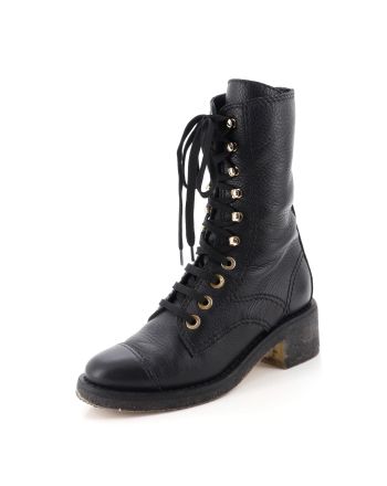 Women's CC Cap Toe Lace Up Ankle Boots Leather