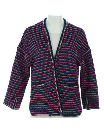 Women's Knitted Striped Metallic Open V-Neck Cardigan Cotton and Viscose Blend