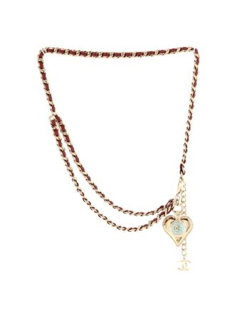 CC Heart Charm Chain Belt Leather with Resin and Metal 70