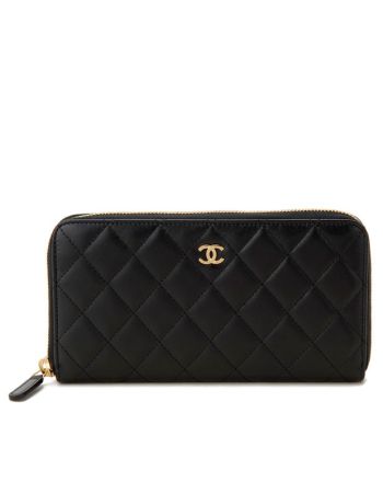 Chanel Matrasse Around Zipper Long Wallet Black