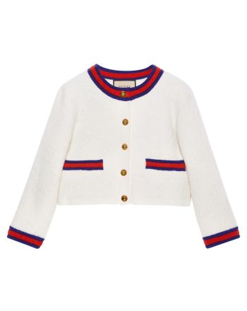 Gucci Women's Felted GG Wool Cardigan With Web White