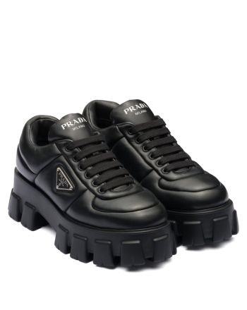 Prada Women's Soft Padded Nappa Leather Lace-up Shoes Black