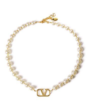 Valentino Women's Vlogo Signature Metal Necklace With Swarovski Pearls White